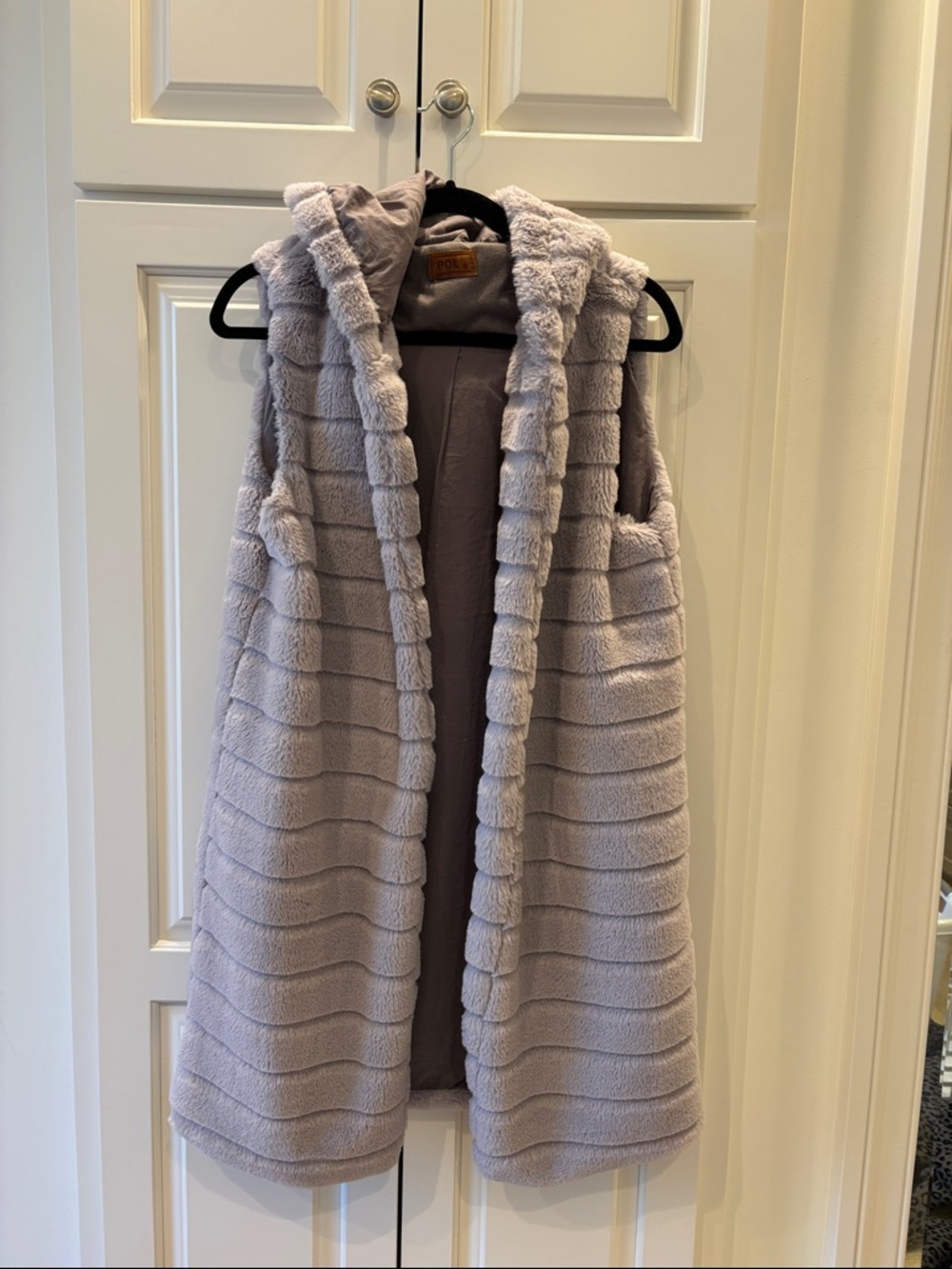 POL Light Lavender Faux-Fur Hooded Vest